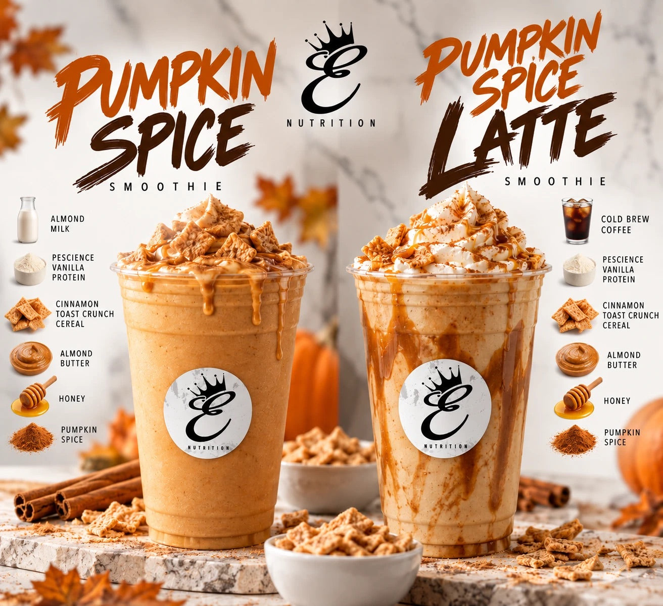 Pumpkin Spice and Pumpkin Spice Latte smoothies